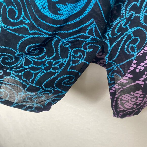 Maggie Barnes Womens 2X 22/24W Colorful Sheer Button-Up Tunic Top Black Base Wit - Picture 7 of 11